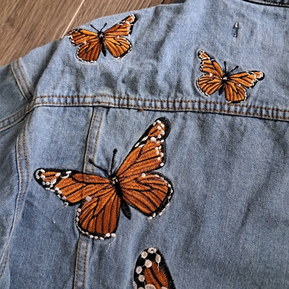 WORKSHOP REPUBLIC CLOTHING denim jean jacket butterfly embroidery western BOHO M - Picture 6 of 14